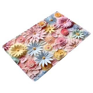 費歐家 3D效果花卉地墊, 兩朵藍, 1個