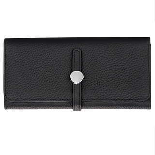 頭層牛皮12卡位女長夾 - 時尚百搭五金設計, 長度19 高度10 厚度2.5, 黑色