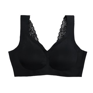SOFT LIGHT 裸漾蕾絲 無痕隱形背扣內衣, 三段式調整背扣, 背部V型蕾絲, 水滴型杯托設計 L 黑色