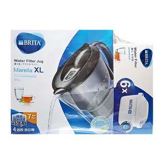 BRITA MAXTRA MARELLA濾水壺 + 濾芯 7個 XL 3.5L 原廠保固, 黑色, 1組