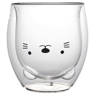 AWANA 可愛動物雙層玻璃杯 240ml, 貓咪, 1個