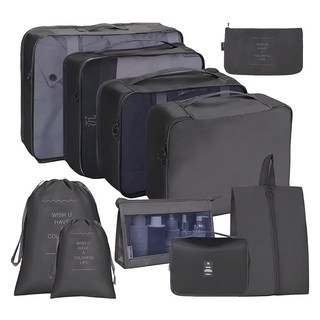 小麥購物 旅行防水衣物收納袋10件組, 1組, 黑色