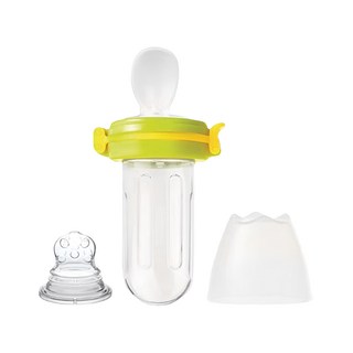 kidsme 咬咬樂輔食器 擠壓式 升級版 寶寶副食品 訓練手眼口協調 附防塵蓋, 黃綠色, 1組
