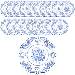 藍色花卉一次性紙盤 31公分, 20入, 1組