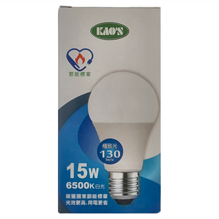 KAO'S 高氏 LED高亮度燈泡 省電燈泡 15W 6500K, 白光, 1個