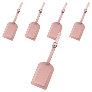 葉子小舖 行李掛牌 皮革行李吊牌5個 皮革行李箱標籤 旅行行李識別牌 時尚行李配件, 粉色