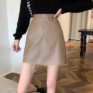 性感霧面素色皮裙, M, 咖