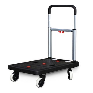 鋁合金全折疊靜音手推車,黑色/銀色,1層,輕巧耐用,伸縮拉桿