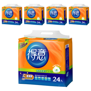 得意 優質連續抽取式衛生紙 雙面壓花 柔軟升級 5重保障, 24包, 5袋