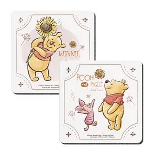 收納王妃 復古風軟式珪藻土杯墊 方形 2入, 向日葵維尼, 1組