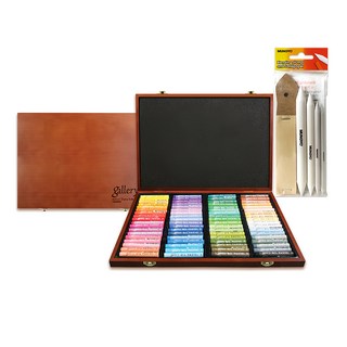 軟性粉臘筆木盒組 MOPV-72W + 工具筆4件組 + 砂紙12張, 72色, 1組