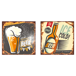 24mama 掛畫 二聯式 酒吧 飲料 餐廳 廣告 麥酒 乾杯 古董 派對 涼爽 無框畫, 50 x 50cm, 復古啤酒