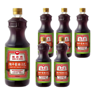 萬家香 陳年淡色醬油 (Lite) 使用非基因改造黃豆 不添加防腐劑 無焦糖色素, 1L, 6瓶