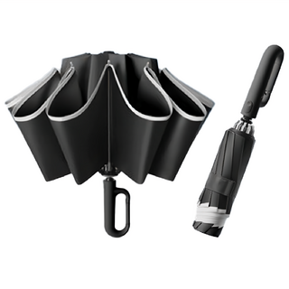 20骨自動反向扣環雨傘 超大傘面106CM 雙龍骨傘架, 黑色