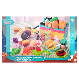 cute stone 盟石 兒童購物籃與切切樂組合玩具 角色扮演食物套裝, Multicolor, 1盒