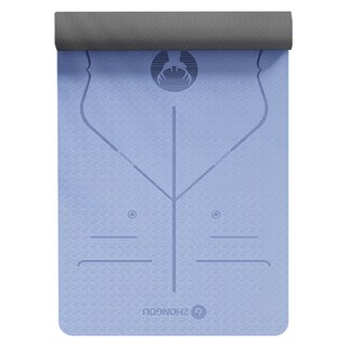 ZHONGOU 長紅 TPE抗菌款瑜珈墊正位線雙色瑜珈墊 厚10mm TP189010ANT 贈綁帶+背袋+拉力繩或拍拍球(顏色款式隨機), 藍色, 1組