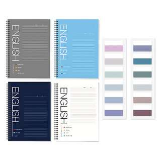 YOUNG ART 索引標籤英文筆記本 4本 + 索引標籤 顏色隨機 12張, 灰色 + 藍色 + 海軍藍 + 白色, 1組