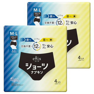 elleair 艾黎艾爾 elis 愛麗思 黑色安睡褲 晝夜長時間不側漏, M~L, 4片, 2包