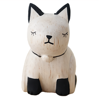 T-LAB 手工木偶 PolePole 可愛動物造型木質擺飾 手工雕琢溫潤觸感 療癒系居家裝飾, 暹羅貓 米色, 1個