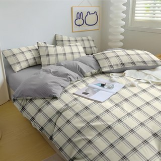 A-ONE 雪紡棉床包枕套組, 磨毛加工 親膚柔軟, 吸濕透氣, 耐洗耐用, 色牢度4-5級, 雙人, 棋盤格黃