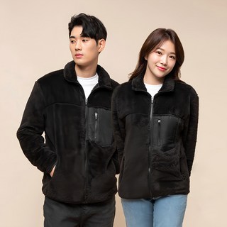 CARET 中性款 羊羔毛外套，帶拉鍊口袋, XL, 黑色