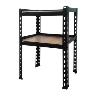 KI WISH 居家生活 角鋼二層架 46x25x65公分 免螺絲 單層平均荷重60公斤 雙面木紋可替換, 黑色, 1個