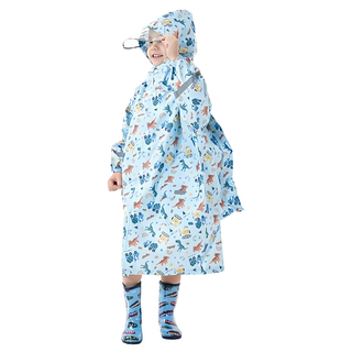 愛北鼻 印花兒童雨衣 領口加高防水 M 滿印藍恐龍車車