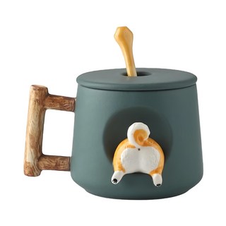 可愛柴犬馬克杯套裝 420ml, 柴犬尾巴 綠色, 1組