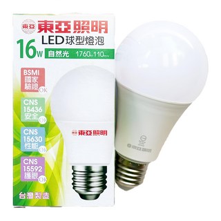 TOA 東亞照明 全電壓LED球泡燈 台灣製 16W E27 4000K, 自然光, 1個