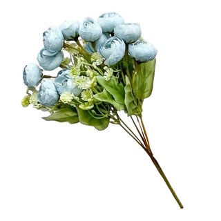 FLORAL M 法式花園仿真花花材 圓葉小玫瑰花束 打造浪漫居家氛圍, 藍色, 1件