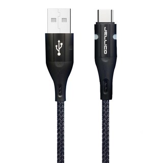 JELLiCO 杰力科 斑斕系列 Type-C充電傳輸線 尼龍編織 3.1A大電流 耐彎折, 1m, 黑色, 1條