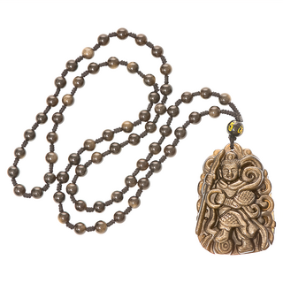 中壇元帥金曜石三太子項鍊, 4.6cm*3.1cm, 鍊子尺寸約60cm, 金色, 1個