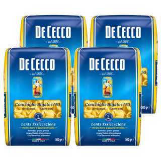 DE CECCO 得科 貝殼麵 N.50 義大利第一品牌 高品質杜蘭小麥粉 外觀特殊、口感彈牙 多樣搭配, 500g, 4包