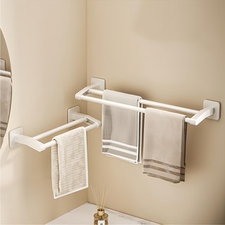 毛巾架/收納架/置物架 貼片 雙桿, 免打孔, 60cm, 白色, 1個