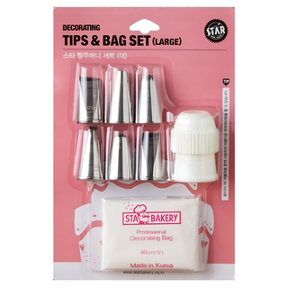 STAR BAKERY 擠花袋 + 花嘴套組 Set, 40cm 專業裝飾袋, 韓國製造, 擠花袋 + 花嘴, 19900, 1組