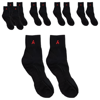 Kawasaki 川崎 男款運動厚底呼吸襪 網羽球運動襪 6雙, 黑底紅字, 1組