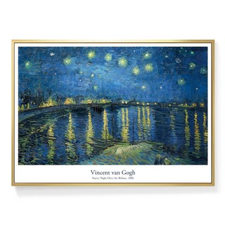 菠蘿選畫所 梵谷 隆河上的星夜 掛畫 AVAR4612G, 金色