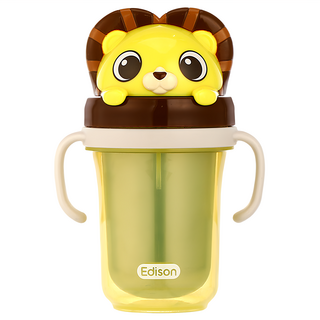 Edison Friends系列 雙層不銹鋼防漏吸管水杯 2代, 300ml, 1個, 黃色獅子款