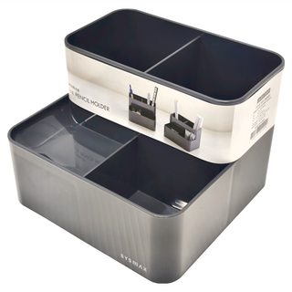 SYSmAX希思美 奢華質感四格收納筆筒, 黑灰色, 1個