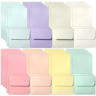 2Youngdesign 8款信紙套裝 32入信紙+16入信封, 混合顏色, 1組