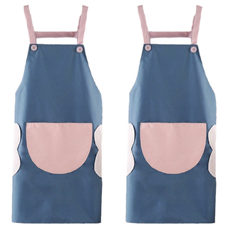 防水工作圍裙 擦手款 Set 2, 加大口袋設計 PVC防水防油面料 珊瑚絨擦手設計, 撞色霧藍, 1組