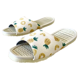 TAIWAN SLIPPER 台灣犀利趴 i Slippers 小時光 真草蓆室內拖鞋 台灣製造, L, 時光旺來 米黃色, 1雙