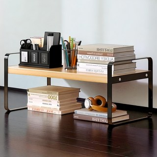 德利生活 桌上置物架原木單層, 黑色, 1個