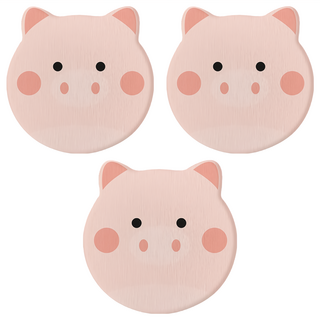 小麥購物 G807 硅藻土動物杯墊, 粉豬, 3個