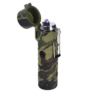 Ad-Forest 三合一多功能電弧脈衝打火機 頂端指南針 高亮度手電筒 USB充電接口 堅固防水外殼, 迷彩, 1個