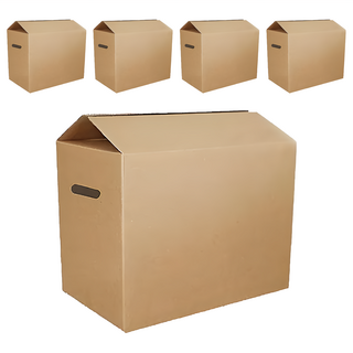 Casber科百承印 耐重版五層波浪瓦楞紙箱 釘封側提孔 厚8mm, 50 x 35 x 40cm, 1組, 卡其色
