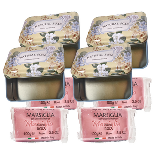 康汰 甘油馬賽皂，玫瑰香，100g，鐵盒裝，義大利製, 4個