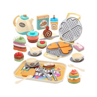 cute stone 盟石 兒童仿真切切樂套裝玩具組 23件豐富配件 可拼裝 水壺可裝水, 鬆餅機與小蛋糕, 1組