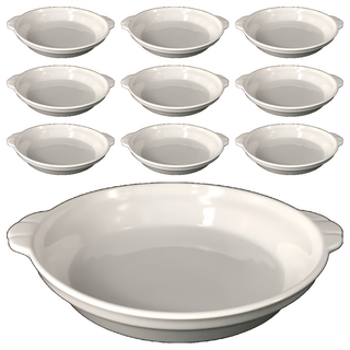 大同磁器 雙耳圓型烤皿 9吋 - 烤盤/焗烤盤, 10個, 陶瓷 白色