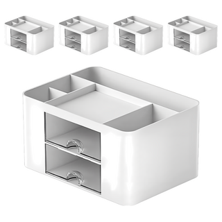 簡約雙抽屜桌面收納盒, 白色, 5個